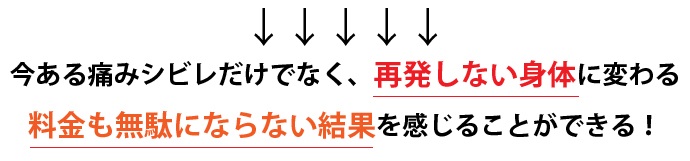 今ある痛みシビレだけでなく、再発しない身体に変わる。料金も無駄にならない結果を感じることができる!